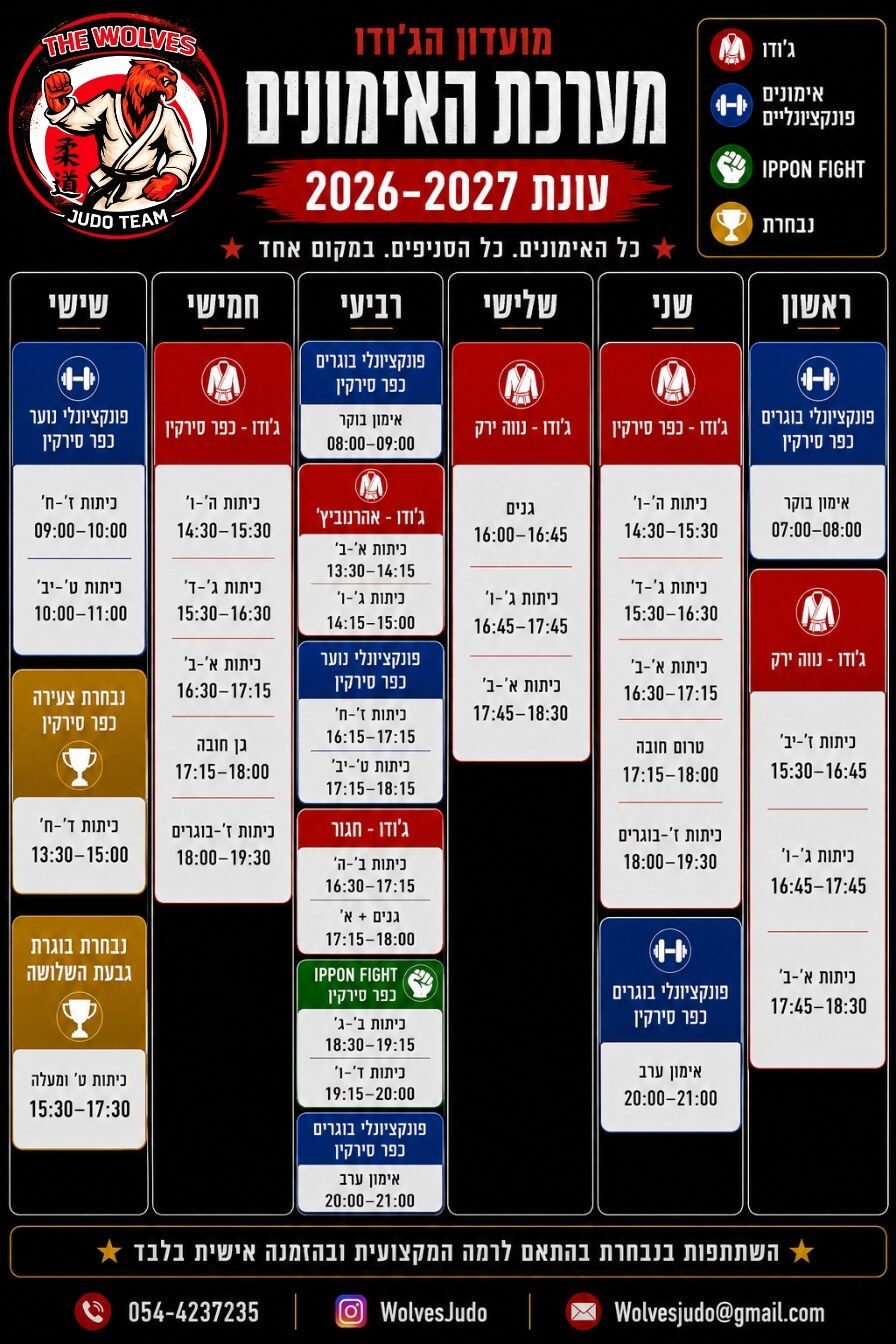 מערכת האימונים של מועדון הג׳ודו The Wolves לעונת 2026-2027